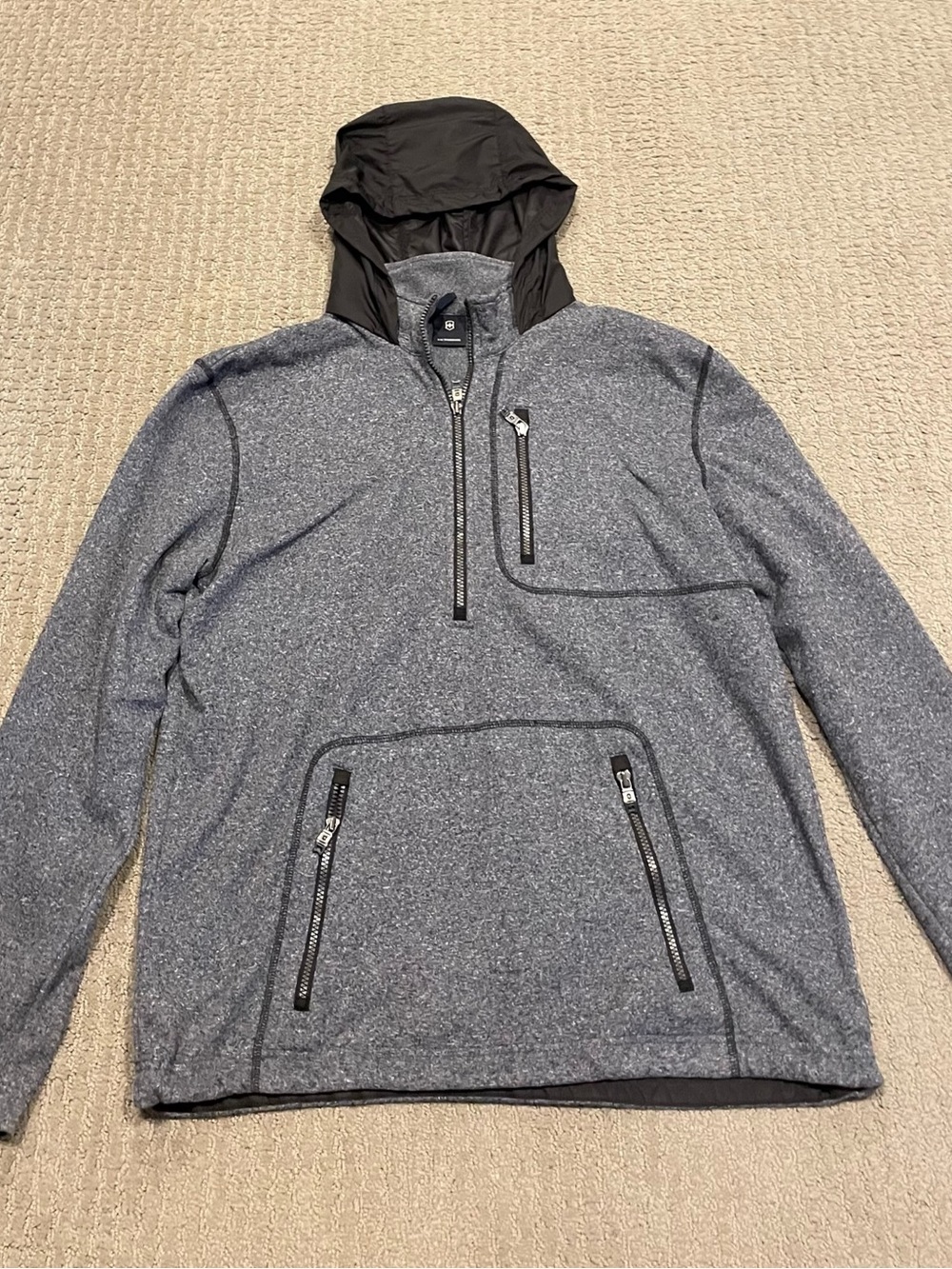 Victorinox Men's Charcoal Hooded Half-Zip Sweater